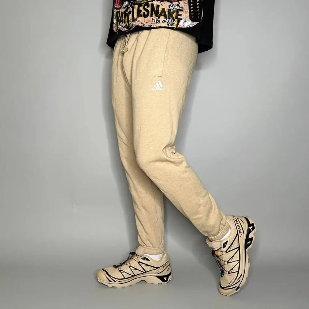 Vintage Y2K Adidas Sweatpants Mens M Slim Fit Tan White Logo Cotton Joggers
